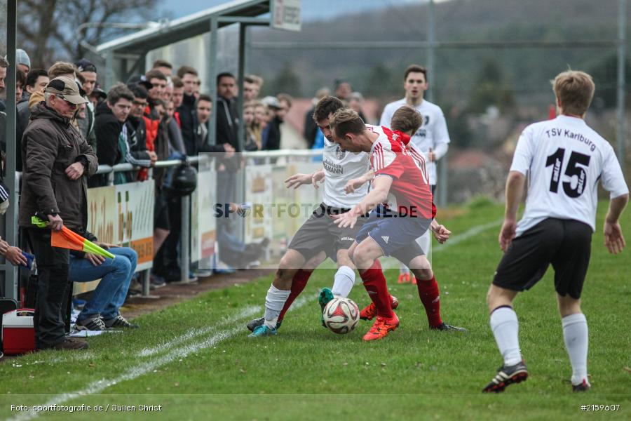 Christopher Schaub, Marco Mehling, Johannes Gold, 01.04.2016, Kreisliga, TSV Karlburg II, FC Wiesenfeld-Halsbach - Bild-ID: 2159607