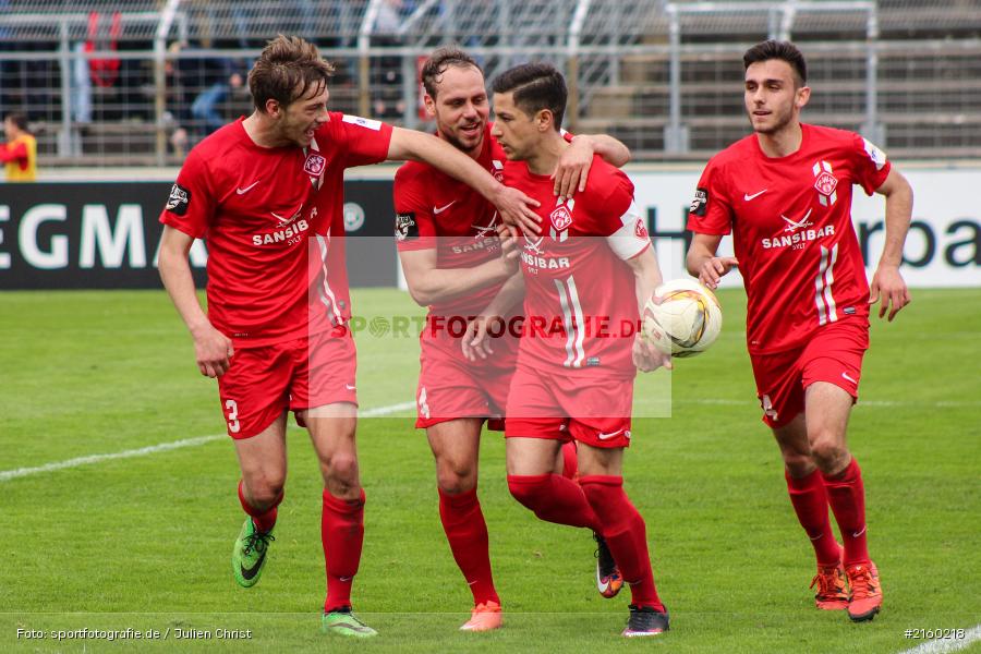 Joannis Karsanidis, Amir Shapourzadeh, Rico Benatelli, Dominik Nothnagel, 09.04.2016, flyeralarm Arena, Würzburg, Fussball, 3. Liga, SV Stuttgarter Kickers, FC Würzburger Kickers - Bild-ID: 2160218