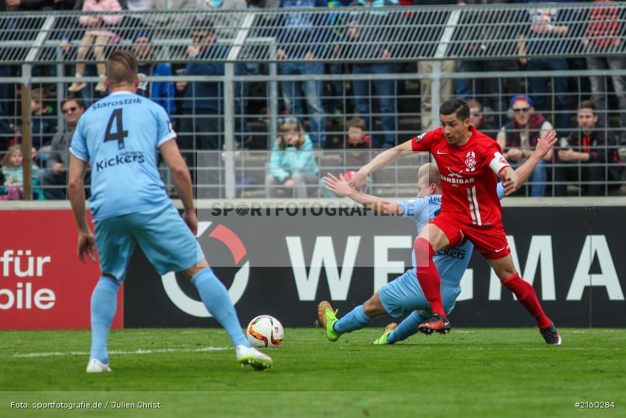 Fabio Leutenecker, Amir Shapourzadeh, 09.04.2016, flyeralarm Arena, Würzburg, Fussball, 3. Liga, SV Stuttgarter Kickers, FC Würzburger Kickers - Bild-ID: 2160284