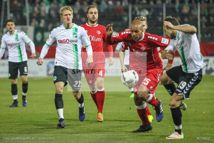 Johannes van den Bergh, Rico Benatelli, Veton Berisha, David Pisot, 24.02.2017, Dallenberg, flyeralarm Arena, Fussball, 2. Bundesliga, SpVgg Greuther Fürth, FC Würzburger Kickers - Bild-ID: 2178865