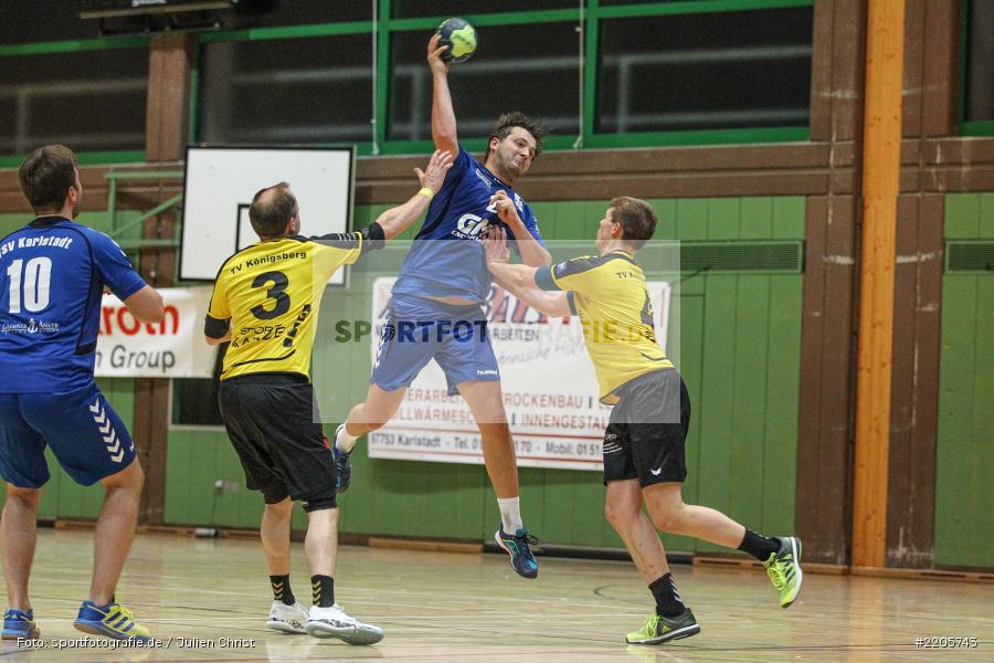 Sebastian Reiss, Kevin Rieger, Stephan Rausch, 26.11.2017, Bezirksliga Nord, Handball, TV Königsberg, TSV Karlstadt - Bild-ID: 2205743