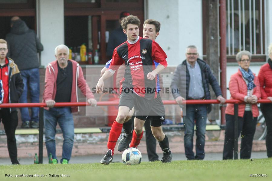 Robin Schindler, Christopher Schmitt, 31.03.2018, Kreisklasse Würzburg, Derby, BSC Aura, SG Burgsinn - Bild-ID: 2209892 Robin Schindler, Christopher Schmitt, 31.03.2018, Kreisklasse Würzburg, Derby, BSC Aura, SG Burgsinn - Bild-ID: 2209892