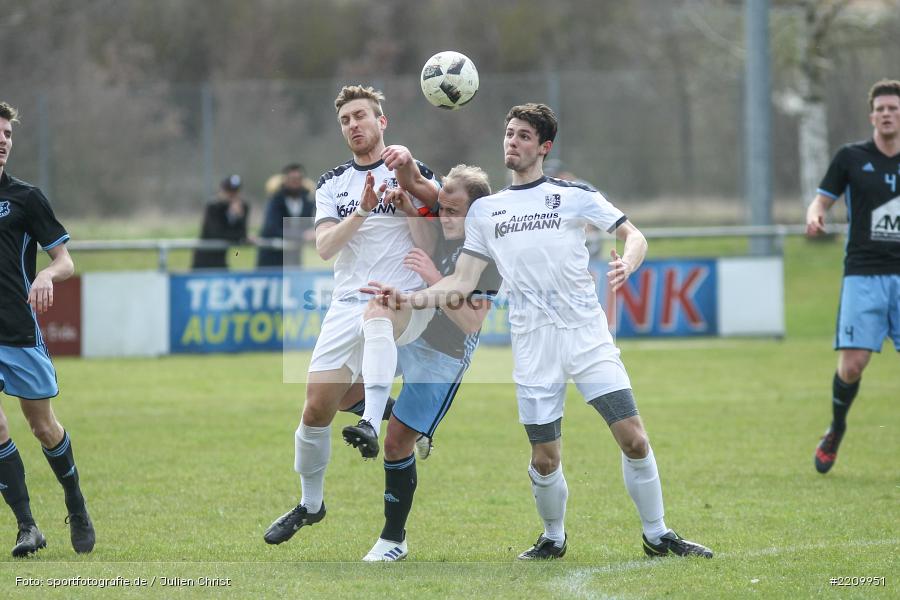 Cedric Fenske, Manuel Römlein, Daniel Plagens, 02.04.2018, Landesliga Nordwest, TSV 1876 Lengfeld, TSV Karlburg - Bild-ID: 2209951