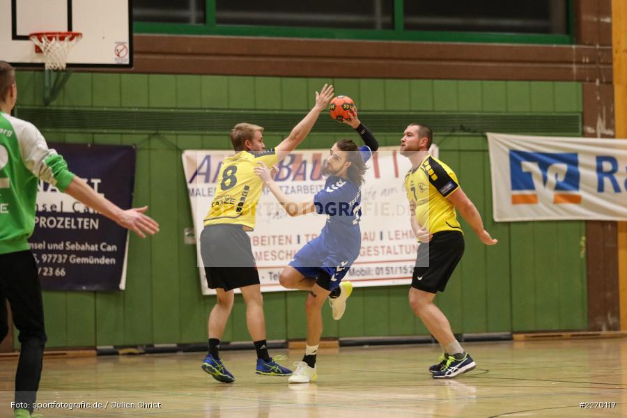 Florian Schmidt, Julius Thomas, Moritz Rösner, Erwin-Ammann-Halle, Bezirksliga Staffel Nord, 16.11.2019, TV Königsberg, TSV Karlstadt - Bild-ID: 2270119