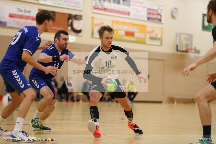 Henrik Jöst, Alexander Klüpfel, Felix Fuchs, Raiffeisen-Sporthalle, Thüngersheim, 18.10.2020, sport, action, Saison 2020/2021, Handball, sports, Bezirksliga Herren, Deutschland, Oktober 2020, TSV Karlstadt, HSV Thüngersheim - Bild-ID: 2283236