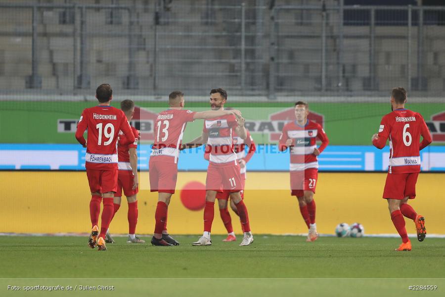 Denis Thomalla, Torjubel, Robert Leipertz, Voith-Arena, Heidenheim, 06.11.2020, DFL, sport, action, Fussball, Deutschland, November 2020, Saison 2020/2021, Bundesliga, 2. Bundesliga, FC Würzburger Kickers, 1. FC Heidenheim - Bild-ID: 2284559