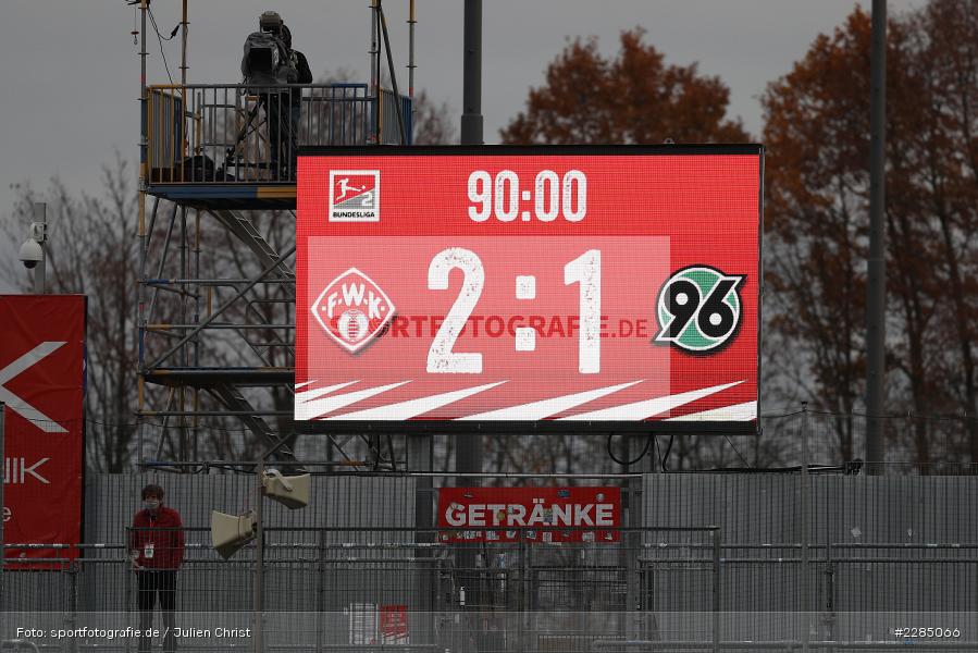 Anzeigetafel, FLYERALARM Arena, Würzburg, 22.11.2020, DFL, sport, action, Fussball, Deutschland, November 2020, Saison 2020/2021, 2. Bundesliga, Hannover 96, FC Würzburger Kickers - Bild-ID: 2285066 Anzeigetafel, FLYERALARM Arena, Würzburg, 22.11.2020, DFL, sport, action, Fussball, Deutschland, November 2020, Saison 2020/2021, 2. Bundesliga, Hannover 96, FC Würzburger Kickers - Bild-ID: 2285066