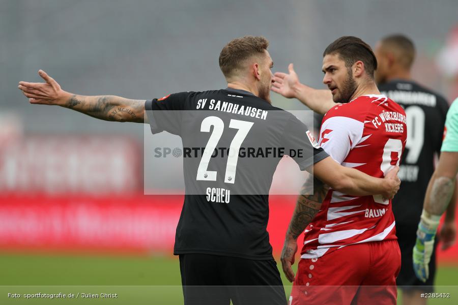Dominic Baumann, Robin Scheu, FLYERALARM Arena, Würzburg, 06.12.2020, DFL, sport, action, Fussball, Deutschland, Dezember 2020, Saison 2020/2021, 2. Bundesliga, SV Sandhausen, FC Würzburger Kickers - Bild-ID: 2285432
