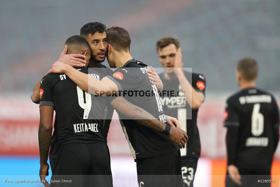 Jubel, Emotionen, Daniel Keita Ruel, Gerrit Nauber, Torjubel, Aziz Bouhaddouz, FLYERALARM Arena, Würzburg, 06.12.2020, DFL, sport, action, Fussball, Deutschland, Dezember 2020, Saison 2020/2021, 2. Bundesliga, SV Sandhausen, FC Würzburger Kickers - Bild-ID: 2285512