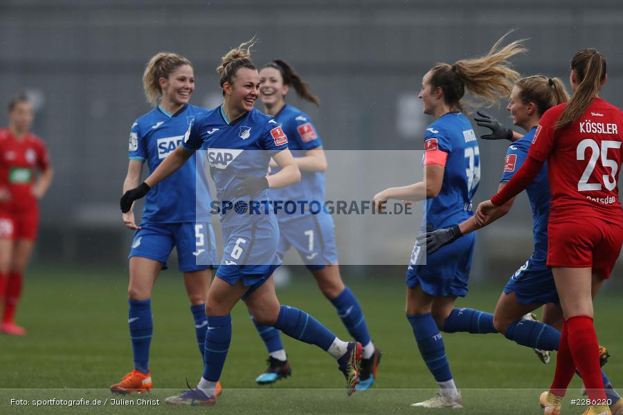 Tor, Goal, Emotionen, celebrate, Melissa Kössler, Luana Bühler, Fabienne Dongus, Lena Lattwein, Dietmar-Hopp-Stadion, Sinsheim, 20.12.2020, DFL, sport, action, Fussball, Deutschland, Dezember 2020, Saison 2020/2021, Frauen-Bundesliga, FFBL, FLYERALARM Frauen-Bundesliga, 1. FFC Turbine Potsdam, TSG Hoffenheim - Bild-ID: 2286220