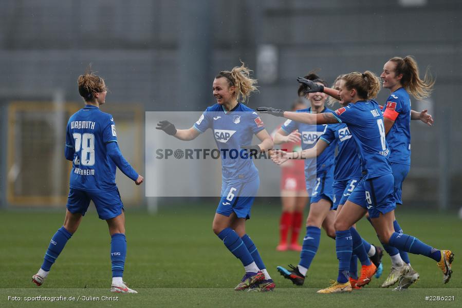 Tabea Waßmuth, Tor, Goal, Emotionen, celebrate, Melissa Kössler, Luana Bühler, Fabienne Dongus, Lena Lattwein, Dietmar-Hopp-Stadion, Sinsheim, 20.12.2020, DFL, sport, action, Fussball, Deutschland, Dezember 2020, Saison 2020/2021, Frauen-Bundesliga, FFBL, FLYERALARM Frauen-Bundesliga, 1. FFC Turbine Potsdam, TSG Hoffenheim - Bild-ID: 2286221