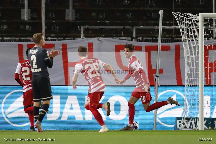 Arne Feick, Jubel, Emotionen, Tor, Marvin Pieringer, FLYERALARM Arena, Würzburg, 06.01.2021, DFL, sport, action, Fussball, Deutschland, Januar 2021, Saison 2020/2021, FCSP, FWK, Bundesliga, 2. Bundesliga, FC St. Pauli, FC Würzburger Kickers - Bild-ID: 2286529