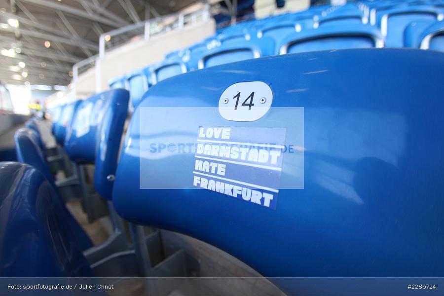 Geisterspiel, Sitzschale, Hate Frankfurt, Aufkleber, Love Darmstadt, Merck-Stadion, Darmstadt, 10.01.2021, DFL, sport, action, Fussball, Deutschland, Januar 2021, Saison 2020/2021, H96, D98, Bundesliga, 2. Bundesliga, Hannover 96, SV Darmstadt 98 - Bild-ID: 2286724 Geisterspiel, Sitzschale, Hate Frankfurt, Aufkleber, Love Darmstadt, Merck-Stadion, Darmstadt, 10.01.2021, DFL, sport, action, Fussball, Deutschland, Januar 2021, Saison 2020/2021, H96, D98, Bundesliga, 2. Bundesliga, Hannover 96, SV Darmstadt 98 - Bild-ID: 2286724