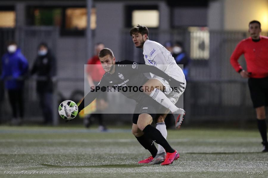 Dominik Crljenec, Eric Hottmann, Städtisches Stadion am Prischoß, Alzenau, 19.01.2021, sport, action, Fussball, Deutschland, Januar 2021, Saison 2020/2021, VFB, FCB, Regionalliga Südwest, Regionalliga, VfB Stuttgart II, FC Bayern Alzenau - Bild-ID: 2287100