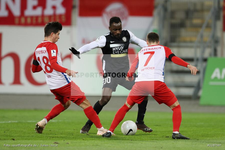 Marco Fritscher, Tunay Deniz, Jean Romaric Kevin Koffi, Sparda-Bank-Hessen-Stadion, Offenbach, 20.01.2021, sport, action, Fussball, Deutschland, Januar 2021, Saison 2020/2021, SV07, OFC, Regionalliga Südwest, Regionalliga, SV 07 Elversberg, Kickers Offenbach - Bild-ID: 2287149