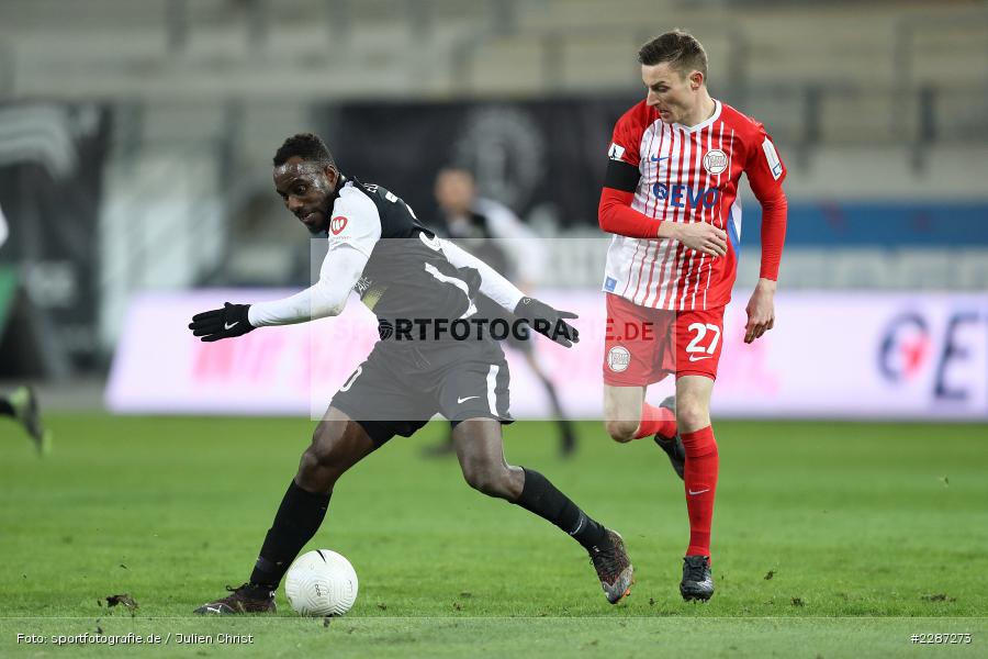 Charles-Elie Laprevotte, Jean Romaric Kevin Koffi, Sparda-Bank-Hessen-Stadion, Offenbach, 20.01.2021, sport, action, Fussball, Deutschland, Januar 2021, Saison 2020/2021, SV07, OFC, Regionalliga Südwest, Regionalliga, SV 07 Elversberg, Kickers Offenbach - Bild-ID: 2287273