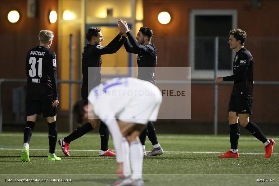 Manuel Kober, Nikos Zografakis, Städtisches Stadion am Prischoß, Alzenau, 19.01.2021, sport, action, Fussball, Deutschland, Januar 2021, Saison 2020/2021, VFB, FCB, Regionalliga Südwest, Regionalliga, VfB Stuttgart II, FC Bayern Alzenau - Bild-ID: 2287349