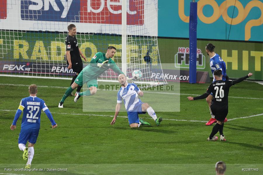 Torwart, Marcel Schuhen, Serdar Dursun, Patrick Herrmann, Besar Halimi, Merck-Stadion, Darmstadt, 27.01.2021, DFL, sport, action, Fussball, Deutschland, Januar 2021, Saison 2020/2021, SVS, D98, Bundesliga, 2. Bundesliga, SV Sandhausen, SV Darmstadt 98 - Bild-ID: 2287740