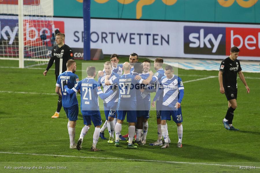 Christian Clemens, Erich Berko, Tobias Kempe, Patrick Herrmann, Serdar Dursun, Immanuel Höhn, Torjubel, Marvin Mehlem, Merck-Stadion, Darmstadt, 27.01.2021, DFL, sport, action, Fussball, Deutschland, Januar 2021, Saison 2020/2021, SVS, D98, Bundesliga, 2. Bundesliga, SV Sandhausen, SV Darmstadt 98 - Bild-ID: 2287814