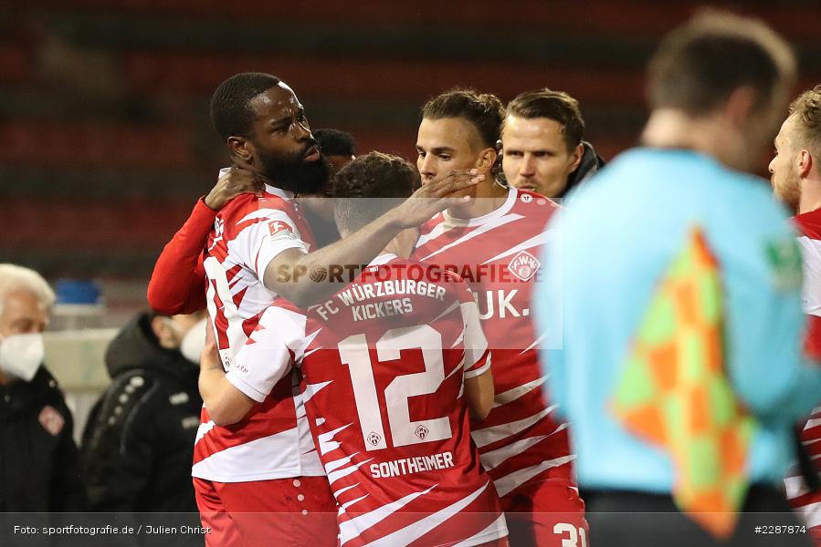 Patrick Sontheimer, Freude, Torjubel, Ridge Munsy, FLYERALARM Arena, Würzburg, 29.01.2021, DFL, sport, action, Fussball, Deutschland, Januar 2021, Saison 2020/2021, F95, FWK, Bundesliga, 2. Bundesliga, Fortuna Düsseldorf, FC Würzburger Kickers - Bild-ID: 2287874