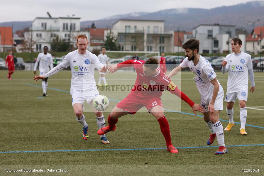 Marco Ferukoski, Nils Fischer, Moritz Göttel, Kunstrasenplatz, Alzenau, 06.02.2021, DFL, sport, action, Fussball, Deutschland, Februar 2021, Saison 2020/2021, RWK, FCB, Regionalliga Südwest, Regionalliga, TuS RW Koblenz, FC Bayern Alzenau - Bild-ID: 2288064