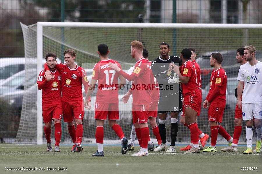 Baboucarr Gaye, Jubeln, German Kurbashyan, Julius Schell, Justin Klein, Kunstrasenplatz, Alzenau, 06.02.2021, DFL, sport, action, Fussball, Deutschland, Februar 2021, Saison 2020/2021, RWK, FCB, Regionalliga Südwest, Regionalliga, TuS RW Koblenz, FC Bayern Alzenau - Bild-ID: 2288079