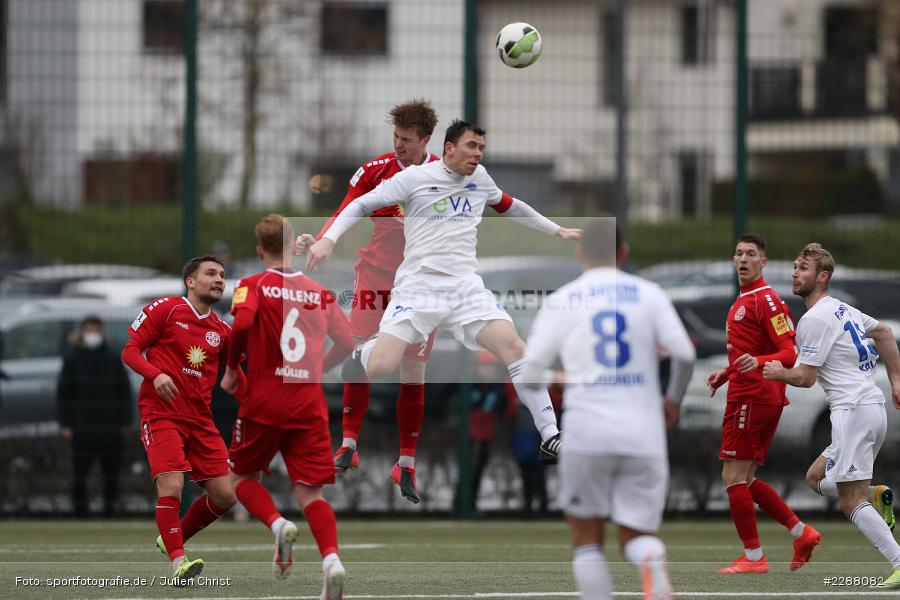 Julius Schell, Marcel Andreas Wilke, Kunstrasenplatz, Alzenau, 06.02.2021, DFL, sport, action, Fussball, Deutschland, Februar 2021, Saison 2020/2021, RWK, FCB, Regionalliga Südwest, Regionalliga, TuS RW Koblenz, FC Bayern Alzenau - Bild-ID: 2288082