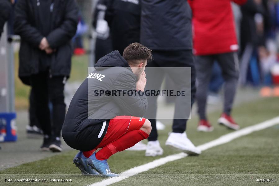 Hocke, Schlusspfiff, Valdrin Mustafa, Kunstrasenplatz, Alzenau, 06.02.2021, DFL, sport, action, Fussball, Deutschland, Februar 2021, Saison 2020/2021, RWK, FCB, Regionalliga Südwest, Regionalliga, TuS RW Koblenz, FC Bayern Alzenau - Bild-ID: 2288091