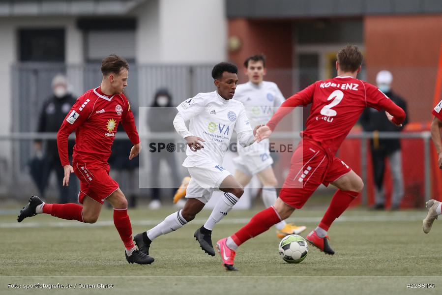Julius Schell, Henok Teklab, Kunstrasenplatz, Alzenau, 06.02.2021, DFL, sport, action, Fussball, Deutschland, Februar 2021, Saison 2020/2021, RWK, FCB, Regionalliga Südwest, Regionalliga, TuS RW Koblenz, FC Bayern Alzenau - Bild-ID: 2288155