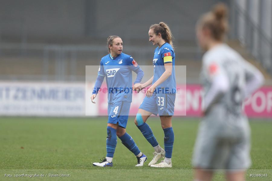 Henrike Sahlmann, Emotionen, Abklatschen, Freude, Fabienne Dongus, Michaela Specht, Dietmar-Hopp-Stadion, Sinsheim, 07.02.2021, DFL, sport, action, Fussball, Deutschland, Februar 2021, Saison 2020/2021, B04, TSG, Bundesliga, FLYERALARM Frauen-Bundesliga, Frauen, FFBL, Bayer 04 Leverkusen, TSG 1899 Hoffenheim - Bild-ID: 2288243