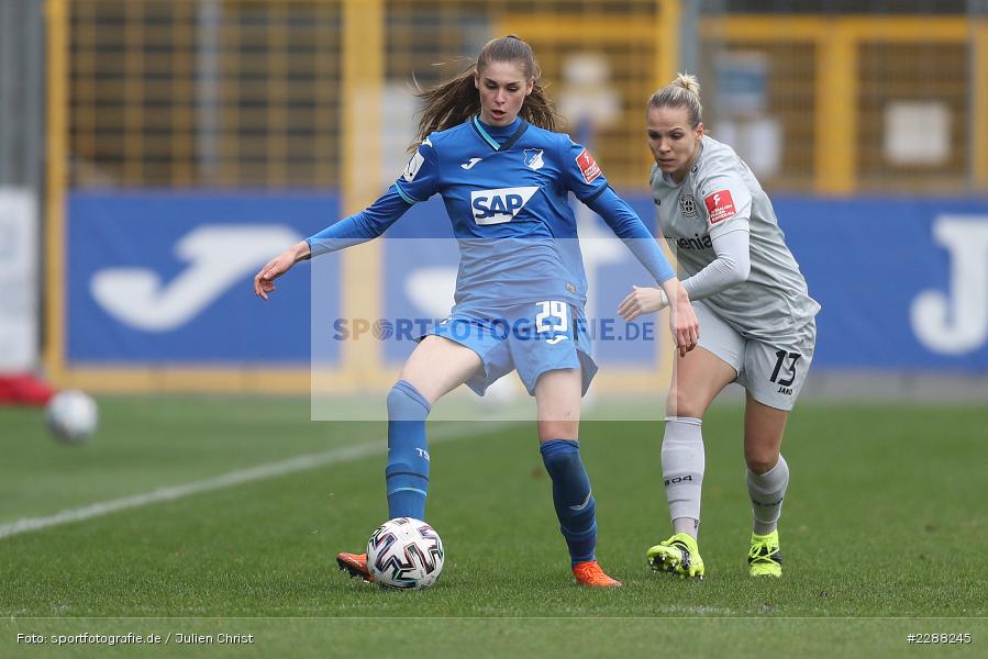 Isabel Kerschowski, Jule Brand, Dietmar-Hopp-Stadion, Sinsheim, 07.02.2021, DFL, sport, action, Fussball, Deutschland, Februar 2021, Saison 2020/2021, B04, TSG, Bundesliga, FLYERALARM Frauen-Bundesliga, Frauen, FFBL, Bayer 04 Leverkusen, TSG 1899 Hoffenheim - Bild-ID: 2288245