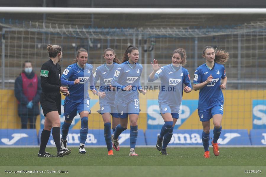 Isabella Hartig, Torjubel, Luana Bühler, Dietmar-Hopp-Stadion, Sinsheim, 07.02.2021, DFL, sport, action, Fussball, Deutschland, Februar 2021, Saison 2020/2021, B04, TSG, Bundesliga, FLYERALARM Frauen-Bundesliga, Frauen, FFBL, Bayer 04 Leverkusen, TSG 1899 Hoffenheim - Bild-ID: 2288247