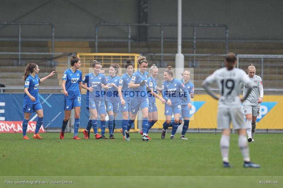 Torjubel, Anne Fühner, Katharina Naschenweng, Nicole Billa, Dietmar-Hopp-Stadion, Sinsheim, 07.02.2021, DFL, sport, action, Fussball, Deutschland, Februar 2021, Saison 2020/2021, B04, TSG, Bundesliga, FLYERALARM Frauen-Bundesliga, Frauen, FFBL, Bayer 04 Leverkusen, TSG 1899 Hoffenheim - Bild-ID: 2288264