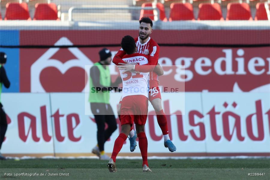 Torjubel, Ronny Marcos, Davud Tuma, sport, action, Sparda-Bank-Hessen-Stadion, Saison 2020/2021, SG Sonnenhof Großaspach, Regionalliga Südwest, Regionalliga, Offenbach, OFC, Kickers Offenbach, Fussball, Februar 2021, Deutschland, DFL, 4. Liga, 13.02.2021 - Bild-ID: 2288447 Torjubel, Ronny Marcos, Davud Tuma, sport, action, Sparda-Bank-Hessen-Stadion, Saison 2020/2021, SG Sonnenhof Großaspach, Regionalliga Südwest, Regionalliga, Offenbach, OFC, Kickers Offenbach, Fussball, Februar 2021, Deutschland, DFL, 4. Liga, 13.02.2021 - Bild-ID: 2288447