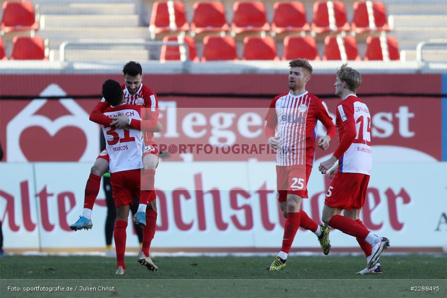 Emotionen, Torjubel, Mathias Fetsch, Malte Karbstein, Davud Tuma, Ronny Marcos, sport, action, Sparda-Bank-Hessen-Stadion, Saison 2020/2021, SG Sonnenhof Großaspach, Regionalliga Südwest, Regionalliga, Offenbach, OFC, Kickers Offenbach, Fussball, Februar 2021, Deutschland, DFL, 4. Liga, 13.02.2021 - Bild-ID: 2288495