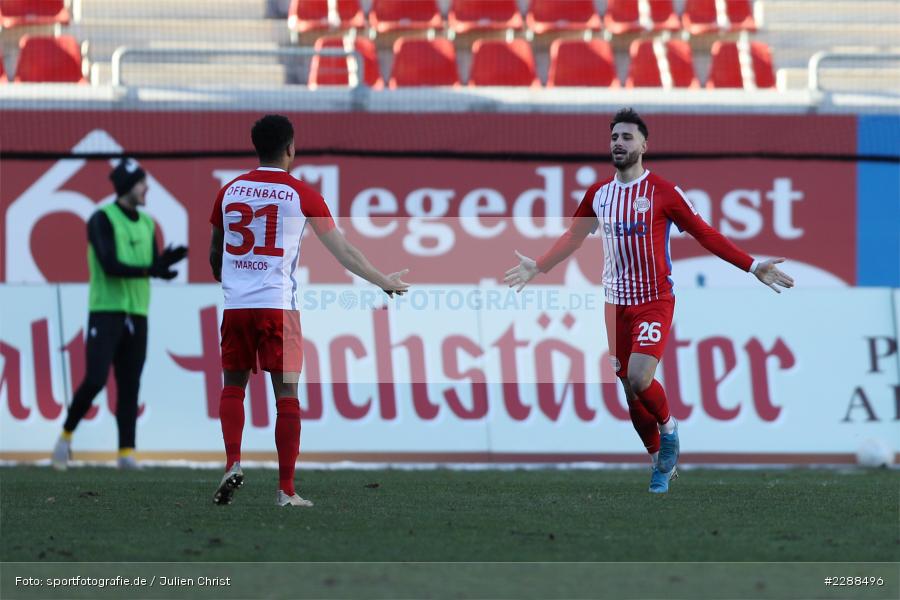 Ronny Marcos, Torjubel, Davud Tuma, sport, action, Sparda-Bank-Hessen-Stadion, Saison 2020/2021, SG Sonnenhof Großaspach, Regionalliga Südwest, Regionalliga, Offenbach, OFC, Kickers Offenbach, Fussball, Februar 2021, Deutschland, DFL, 4. Liga, 13.02.2021 - Bild-ID: 2288496