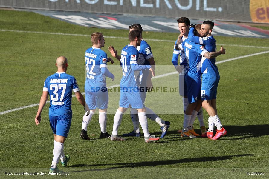 Torjubel, Serdar Dursun, Mathias Honsak, Merck-Stadion, Darmstadt, 14.02.2021, DFL, sport, action, Fussball, Deutschland, Februar 2021, Saison 2020/2021, OSN, D98, Bundesliga, 2. Bundesliga, VfL Osnabrück, SV Darmstadt 98 - Bild-ID: 2288536