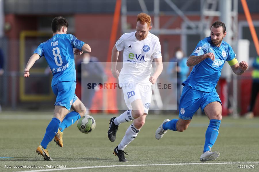 Morris Christopher Nag, Max Müller, Nils Fischer, Kunstrasenplatz, Alzenau, 20.02.2021, DFL, sport, action, Fussball, Deutschland, Februar 2021, Saison 2020/2021, FCA, FCB, 4. Liga, Regionalliga, Regionalliga Südwest, FC-Astoria Walldorf, FC Bayern Alzenau - Bild-ID: 2288670
