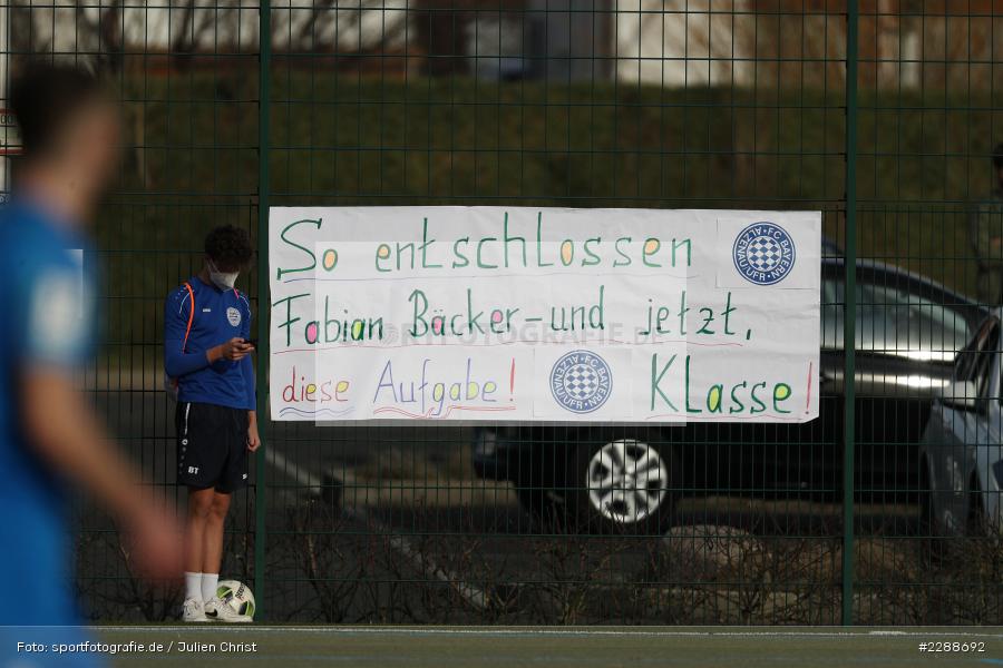 Spruchband, Kunstrasenplatz, Alzenau, 20.02.2021, DFL, sport, action, Fussball, Deutschland, Februar 2021, Saison 2020/2021, FCA, FCB, 4. Liga, Regionalliga, Regionalliga Südwest, FC-Astoria Walldorf, FC Bayern Alzenau - Bild-ID: 2288692
