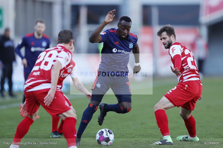 Daniel Hägele, Khaled Narey, FLYERALARM Arena, Würzburg, 21.02.2021, DFL, sport, action, Fussball, Deutschland, Februar 2021, Saison 2020/2021, HSV, FWK, Bundesliga, 2. Bundesliga, Hamburger SV, FC Würzburger Kickers - Bild-ID: 2288805