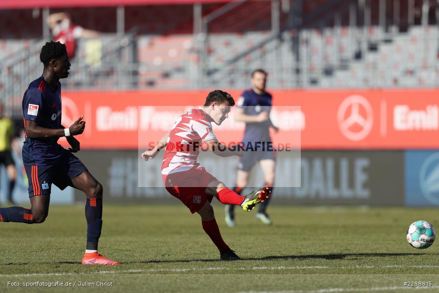 Tor, Patrick Sontheimer, FLYERALARM Arena, Würzburg, 21.02.2021, DFL, sport, action, Fussball, Deutschland, Februar 2021, Saison 2020/2021, HSV, FWK, Bundesliga, 2. Bundesliga, Hamburger SV, FC Würzburger Kickers - Bild-ID: 2288813