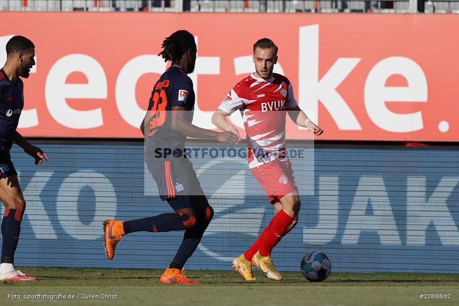 Gideon Jung, David Kopacz, FLYERALARM Arena, Würzburg, 21.02.2021, DFL, sport, action, Fussball, Deutschland, Februar 2021, Saison 2020/2021, HSV, FWK, Bundesliga, 2. Bundesliga, Hamburger SV, FC Würzburger Kickers - Bild-ID: 2288862