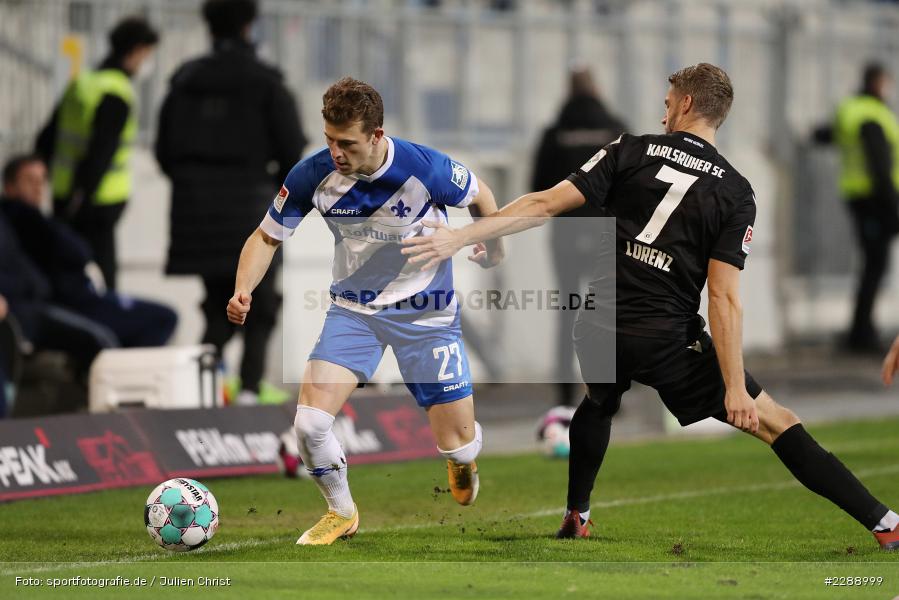 Marc Lorenz, Tim Skarke, Merck-Stadion, Darmstadt, 26.02.2021, DFL, sport, action, Fussball, Deutschland, Februar 2021, Saison 2020/2021, KSC, SVD, Bundesliga, 2. Bundesliga, Karlsruher SC, SV Darmstadt 98 - Bild-ID: 2288999