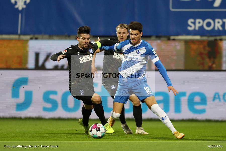 Jerome Gondorf, Mathias Honsak, Merck-Stadion, Darmstadt, 26.02.2021, DFL, sport, action, Fussball, Deutschland, Februar 2021, Saison 2020/2021, KSC, SVD, Bundesliga, 2. Bundesliga, Karlsruher SC, SV Darmstadt 98 - Bild-ID: 2289013
