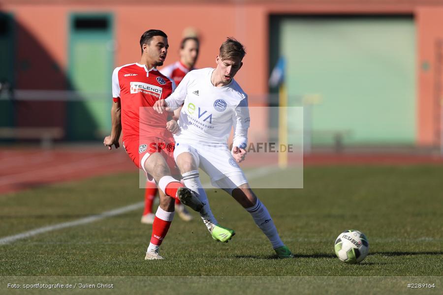 Morabet Mohamed, Maximilian Brauburger, Leichtathletik-Stadion, Alzenau, 27.02.2021, DFL, sport, action, Fussball, Deutschland, Februar 2021, Saison 2020/2021, VFR, FCB, 4. Liga, Regionalliga, Regionalliga Südwest, VfR Aalen, FC Bayern Alzenau - Bild-ID: 2289164