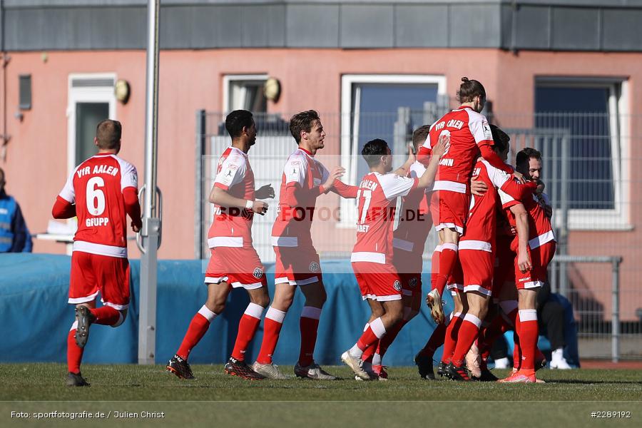 Emotionen, Torjubel, Steffen Kienle, Leichtathletik-Stadion, Alzenau, 27.02.2021, DFL, sport, action, Fussball, Deutschland, Februar 2021, Saison 2020/2021, VFR, FCB, 4. Liga, Regionalliga, Regionalliga Südwest, VfR Aalen, FC Bayern Alzenau - Bild-ID: 2289192
