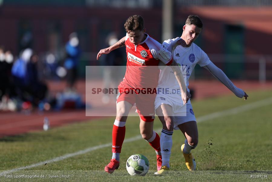 Michael Martin, Leon Volz, Leichtathletik-Stadion, Alzenau, 27.02.2021, DFL, sport, action, Fussball, Deutschland, Februar 2021, Saison 2020/2021, VFR, FCB, 4. Liga, Regionalliga, Regionalliga Südwest, VfR Aalen, FC Bayern Alzenau - Bild-ID: 2289214