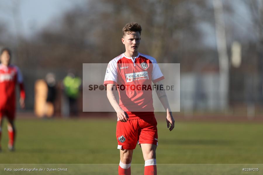 Leon Volz, Leichtathletik-Stadion, Alzenau, 27.02.2021, DFL, sport, action, Fussball, Deutschland, Februar 2021, Saison 2020/2021, VFR, FCB, 4. Liga, Regionalliga, Regionalliga Südwest, VfR Aalen, FC Bayern Alzenau - Bild-ID: 2289215