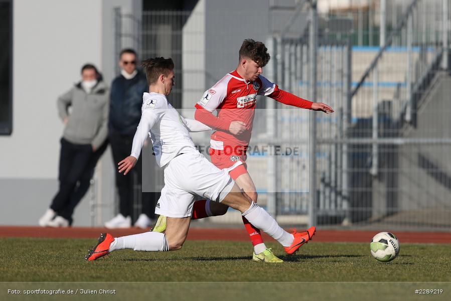 Kai Merk, Luca Bergmann, Leichtathletik-Stadion, Alzenau, 27.02.2021, DFL, sport, action, Fussball, Deutschland, Februar 2021, Saison 2020/2021, VFR, FCB, 4. Liga, Regionalliga, Regionalliga Südwest, VfR Aalen, FC Bayern Alzenau - Bild-ID: 2289219
