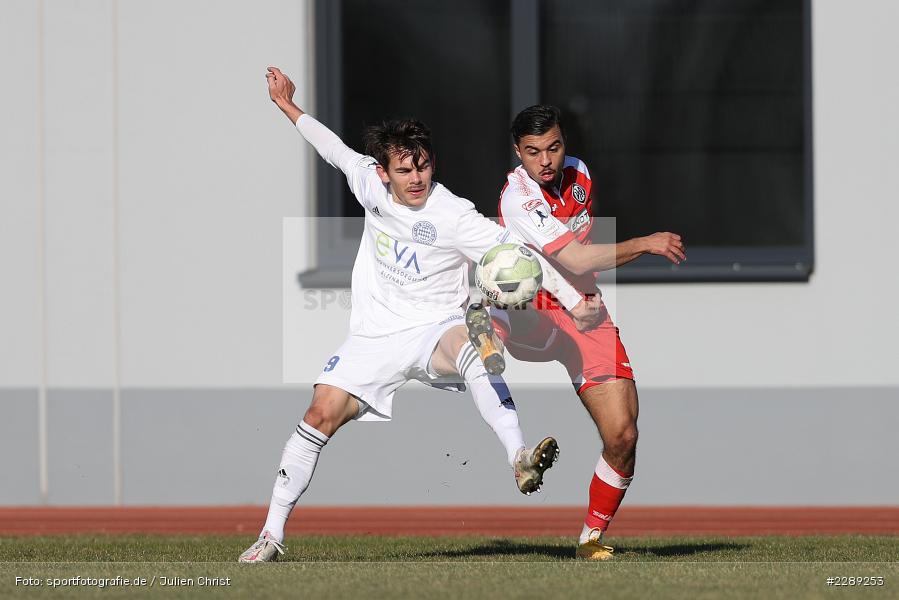 Morabet Mohamed, Jonas Kummer, Leichtathletik-Stadion, Alzenau, 27.02.2021, DFL, sport, action, Fussball, Deutschland, Februar 2021, Saison 2020/2021, VFR, FCB, 4. Liga, Regionalliga, Regionalliga Südwest, VfR Aalen, FC Bayern Alzenau - Bild-ID: 2289253